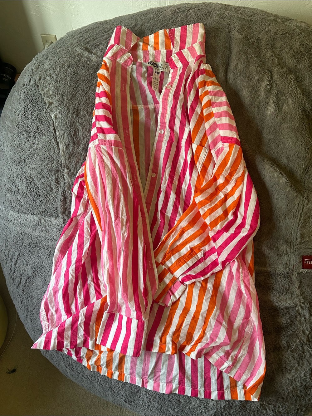 Beach Riot Pink & White Striped Button Shirt